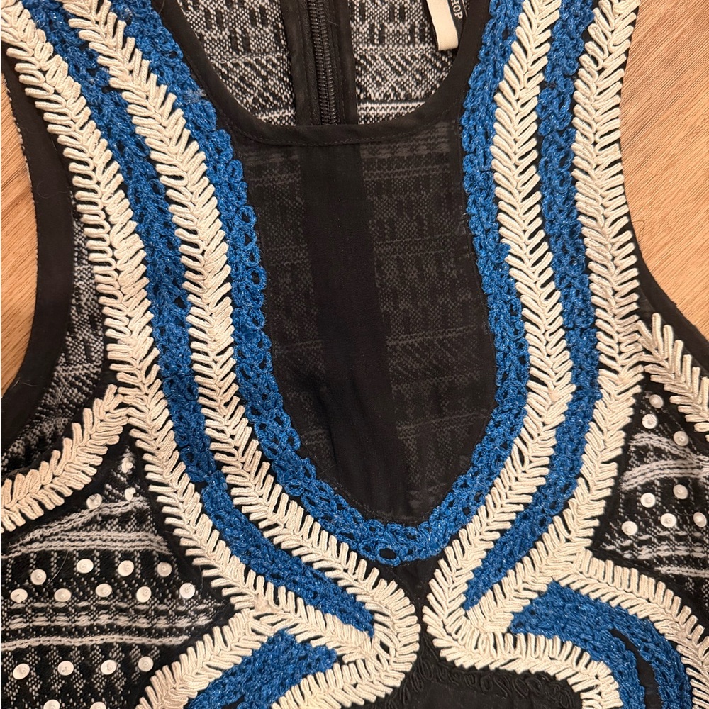 Topshop Black and Blue Embroidered Mini Dress- like new!! - Picture 4 of 9